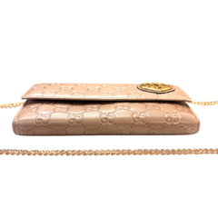 GUCCI Metallic Rose Gold Guccissima Leather Wallet with added Gold Chain Gucci