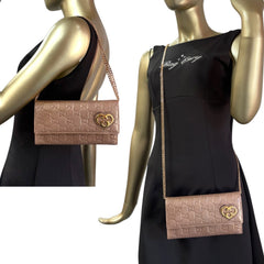 GUCCI Metallic Rose Gold Guccissima Leather Wallet with added Gold Chain Gucci