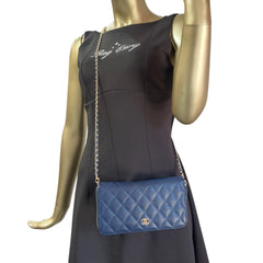 CHANEL Navy Caviar Quilted Leather GHW Zip Wallet Chanel
