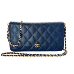 CHANEL Navy Caviar Quilted Leather GHW Zip Wallet Chanel