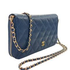 CHANEL Navy Caviar Quilted Leather GHW Zip Wallet Chanel