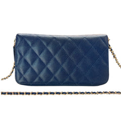 CHANEL Navy Caviar Quilted Leather GHW Zip Wallet Chanel