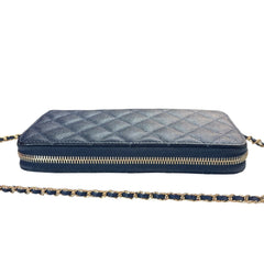 CHANEL Navy Caviar Quilted Leather GHW Zip Wallet Chanel