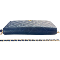 CHANEL Navy Caviar Quilted Leather GHW Zip Wallet Chanel