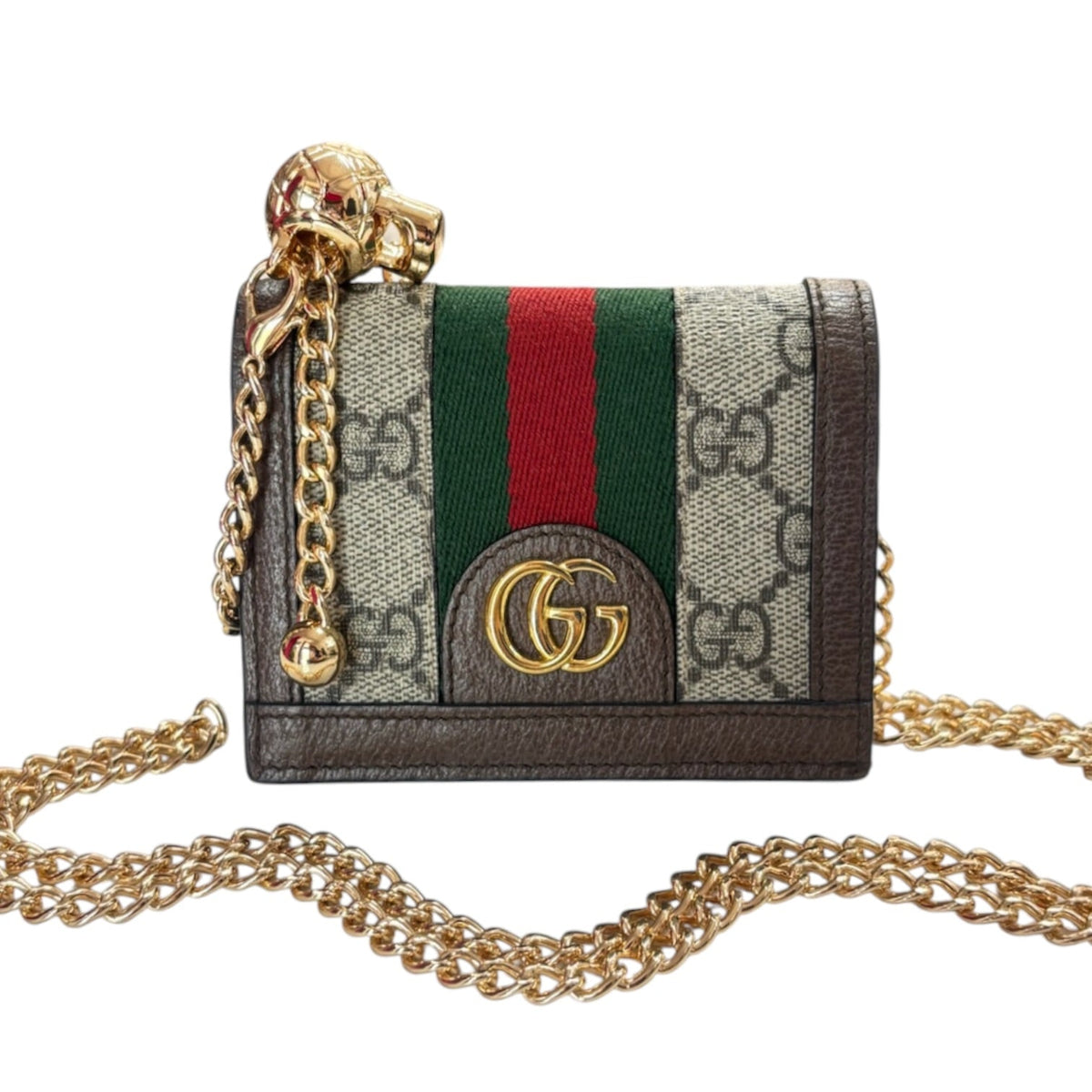 GUCCI Ophidia Coated Canvas Compact Wallet with Adjustable Chain Gucci