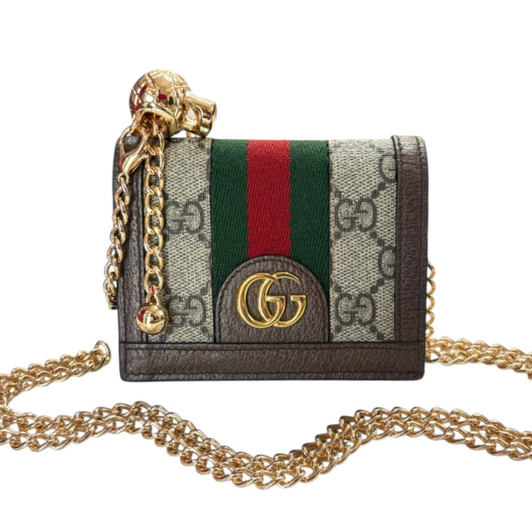 GUCCI Ophidia Coated Canvas Compact Wallet with Adjustable Chain Gucci