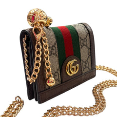 GUCCI Ophidia Coated Canvas Compact Wallet with Adjustable Chain Gucci