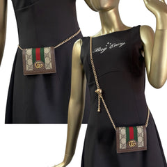 GUCCI Ophidia Coated Canvas Compact Wallet with Adjustable Chain Gucci