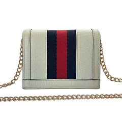 GUCCI Ivory Ophidia Grained Calfskin Compact Wallet with Adjustable Chain Gucci