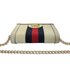 GUCCI Ivory Ophidia Grained Calfskin Compact Wallet with Adjustable Chain Gucci