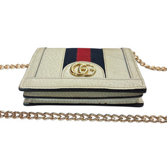 GUCCI Ivory Ophidia Grained Calfskin Compact Wallet with Adjustable Chain Gucci