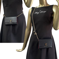 LOUIS VUITTON Black Taurillon Capucines Leather Compact Wallet added Chain Louis Vuitton