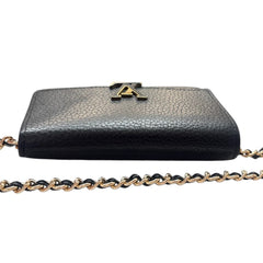 LOUIS VUITTON Black Taurillon Capucines Leather Compact Wallet added Chain Louis Vuitton