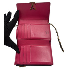 LOUIS VUITTON Black Taurillon Capucines Leather Compact Wallet added Chain Louis Vuitton
