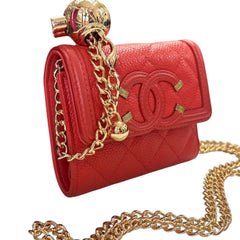 CHANEL Orange Caviar Leather Filigree Compact Wallet Chanel