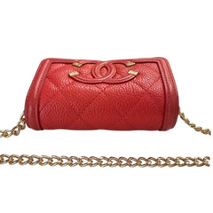 CHANEL Orange Caviar Leather Filigree Compact Wallet Chanel