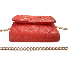 CHANEL Orange Caviar Leather Filigree Compact Wallet Chanel