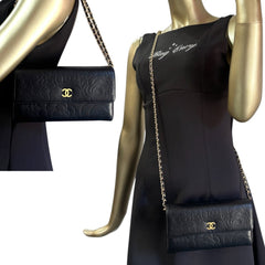 CHANEL Black Lambskin GHW Camellia Long Flap Wallet Chanel