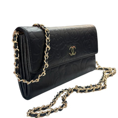 CHANEL Black Lambskin GHW Camellia Long Flap Wallet Chanel