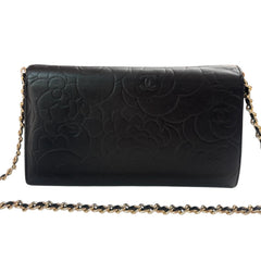 CHANEL Black Lambskin GHW Camellia Long Flap Wallet Chanel