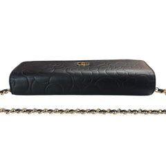 CHANEL Black Lambskin GHW Camellia Long Flap Wallet Chanel