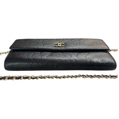 CHANEL Black Lambskin GHW Camellia Long Flap Wallet Chanel