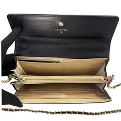 CHANEL Black Lambskin GHW Camellia Long Flap Wallet Chanel