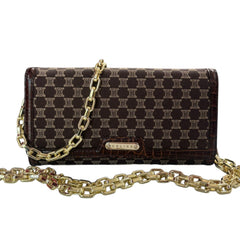 CELINE Brown Canvas and Croc Embossed Leather Triomphe Long Wallet with added Chain Celine