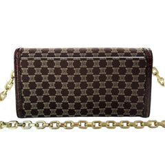 CELINE Brown Canvas and Croc Embossed Leather Triomphe Long Wallet with added Chain Celine