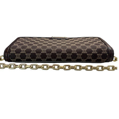 CELINE Brown Canvas and Croc Embossed Leather Triomphe Long Wallet with added Chain Celine