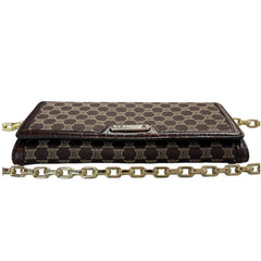CELINE Brown Canvas and Croc Embossed Leather Triomphe Long Wallet with added Chain Celine