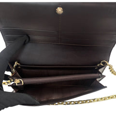 CELINE Brown Canvas and Croc Embossed Leather Triomphe Long Wallet with added Chain Celine