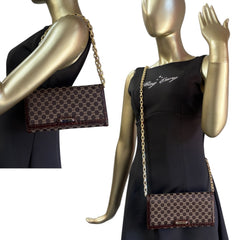 CELINE Brown Canvas and Croc Embossed Leather Triomphe Long Wallet with added Chain Celine