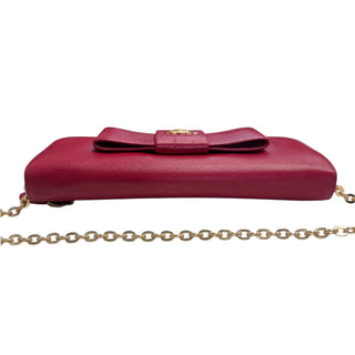 PRADA Red Saffiano Leather Bow Wallet with added Chain Prada