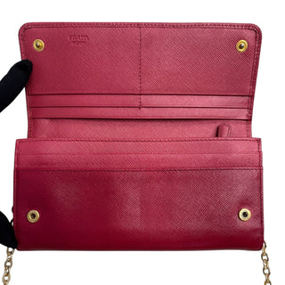 PRADA Red Saffiano Leather Bow Wallet with added Chain Prada