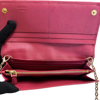 PRADA Red Saffiano Leather Bow Wallet with added Chain Prada