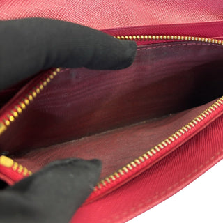 PRADA Red Saffiano Leather Bow Wallet with added Chain Prada