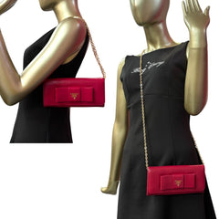 PRADA Magenta Saffiano Leather Bow Wallet with added Chain Prada
