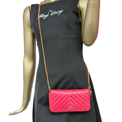 CHANEL Pink Leather V Stitch Quilted GHW Zip Wallet Chanel