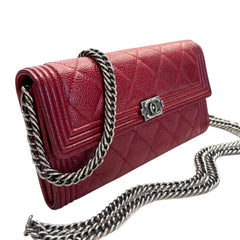 CHANEL Red Caviar Leather Boy Long Flap Wallet Chanel