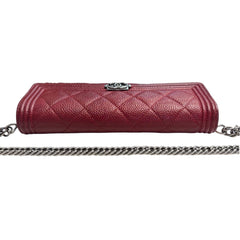CHANEL Red Caviar Leather Boy Long Flap Wallet Chanel