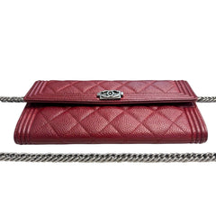 CHANEL Red Caviar Leather Boy Long Flap Wallet Chanel