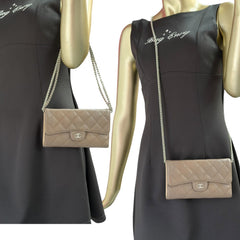 CHANEL Taupe Lambskin Classic Flap Trifold Wallet SHW Chanel