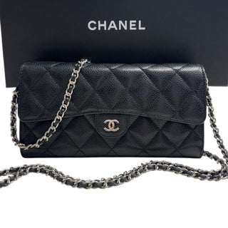CHANEL Black Caviar Leather SHW Classic Flap Gusseted Wallet Chanel