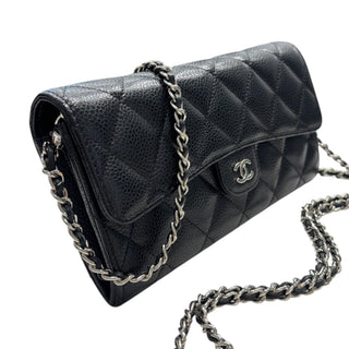 CHANEL Black Caviar Leather SHW Classic Flap Gusseted Wallet Chanel