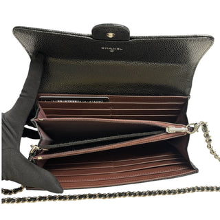 CHANEL Black Caviar Leather SHW Classic Flap Gusseted Wallet Chanel