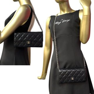 CHANEL Black Caviar Leather SHW Classic Flap Gusseted Wallet Chanel