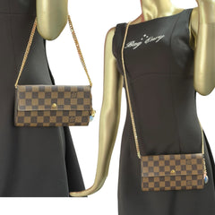 LOUIS VUITTON Damier Ebene Sarah Wallet with Chain/Charm Louis Vuitton