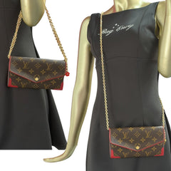 LOUIS VUITTON Red Monogram Retro Sarah Wallet with added Chain/Charm Louis Vuitton