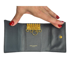 SAINT LAURENT Black Leather YSL 6 Key Holder & Card Case Saint Laurent